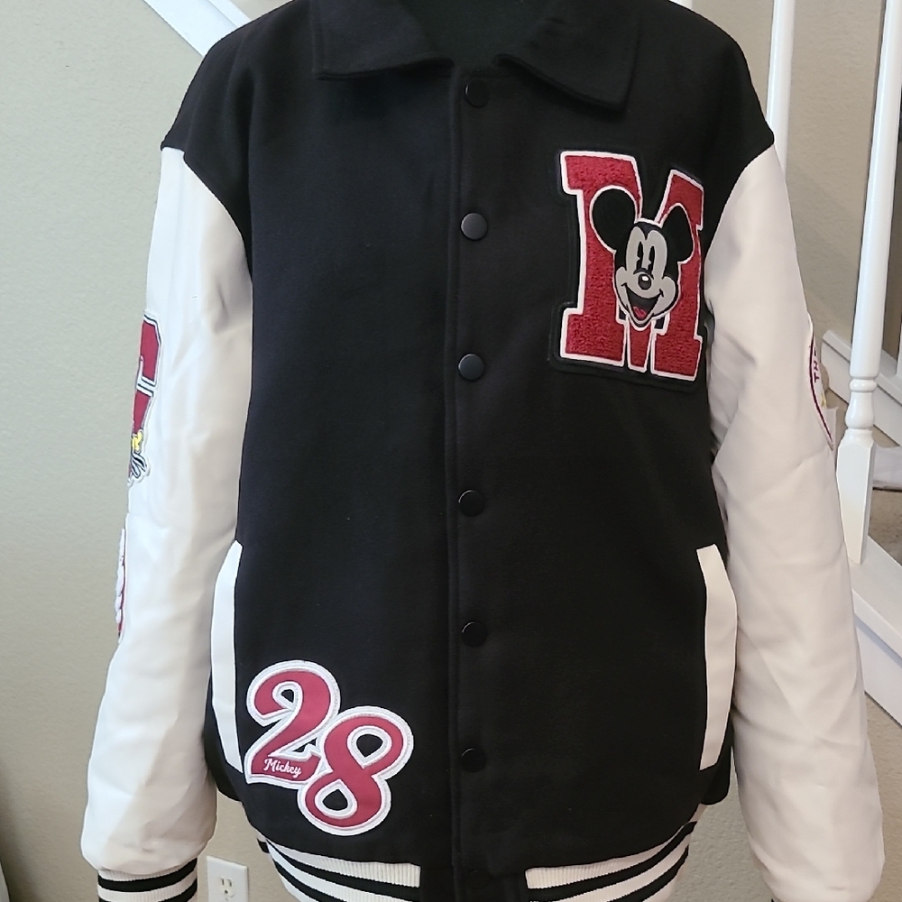 Disney Jacket with Mickey Mouse Patch - Black and White Mens Lg/Womens Xl - Picture 2 of 15